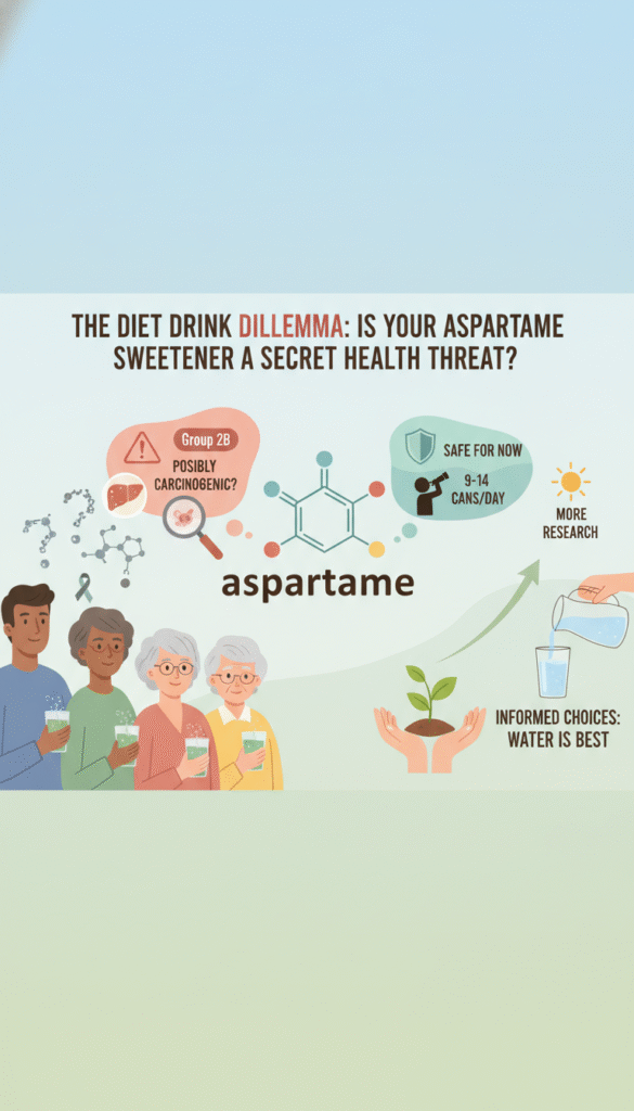 Infographic explaining aspartame and cancer risk in diet drinks